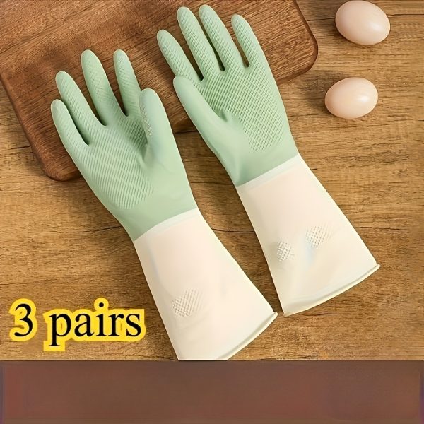 Durable Dish Gloves 3 Pairs Thickened Latex Dish Gloves | Suitable for Housekeeping, Hand Washing, Kitchen, Bathroom And Living Room Thick Latex Cleaning Gloves, Random Patterns