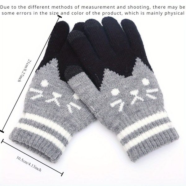 1 Pair of Spring Warm Women'S Touch Screen Gloves, with Cat Jacquard Design, Flexible Fingers, Fashionable Cold-Proof Gloves