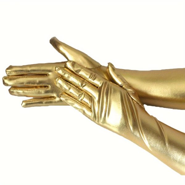 PU Leather Punk Long Gloves Solid Color Gothic Bright Gloves Dance Performance Gloves Accessories