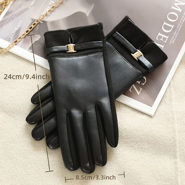 Women's Gloves, Black and White, Fashionable -lined PU Leather Gloves, Warm Touchscreen Gloves, Autumn and Winter Outdoor Cold and Windproof Driving Gloves, Suitable for All Four Seasons