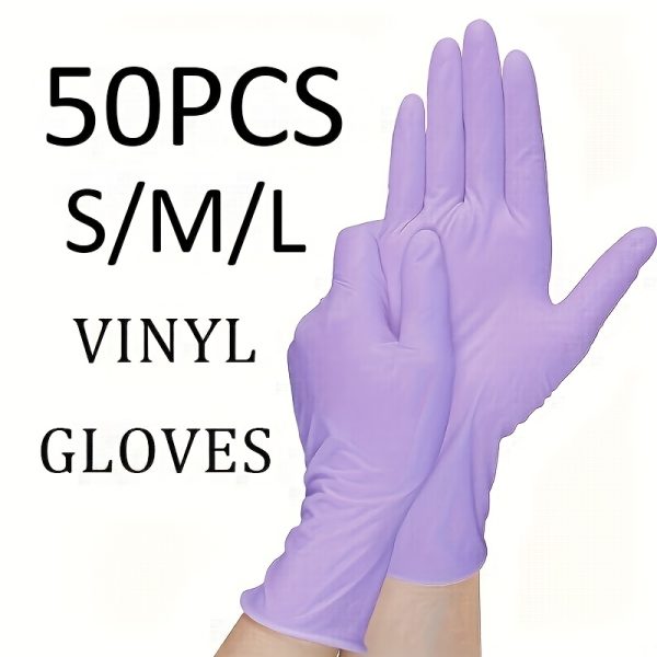 50pcs Disposable Gloves, Purple, Vinyl Gloves, PVC Gloves, Suitable for Kitchen, Cleaning, Food Preparation, Dishwashing, Beauty Salon